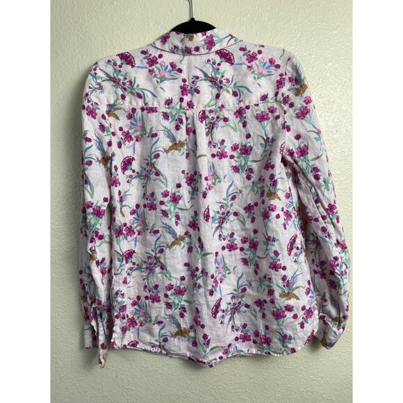 Charter Club Womens Linen Plink Floral Button Up Top Size Small Long Sleeve Boho - Picture 2 of 14